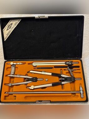 Alvin 129 JS Vintage Drafting Compass Set in Orange Case